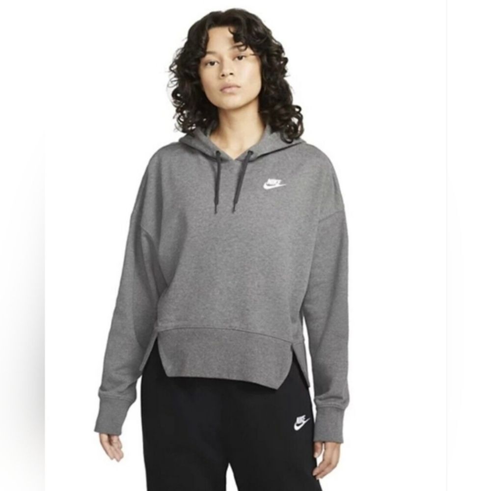 Nike Club Fleece Split Hem Cropped Grey Hoodie - Size XS Womens